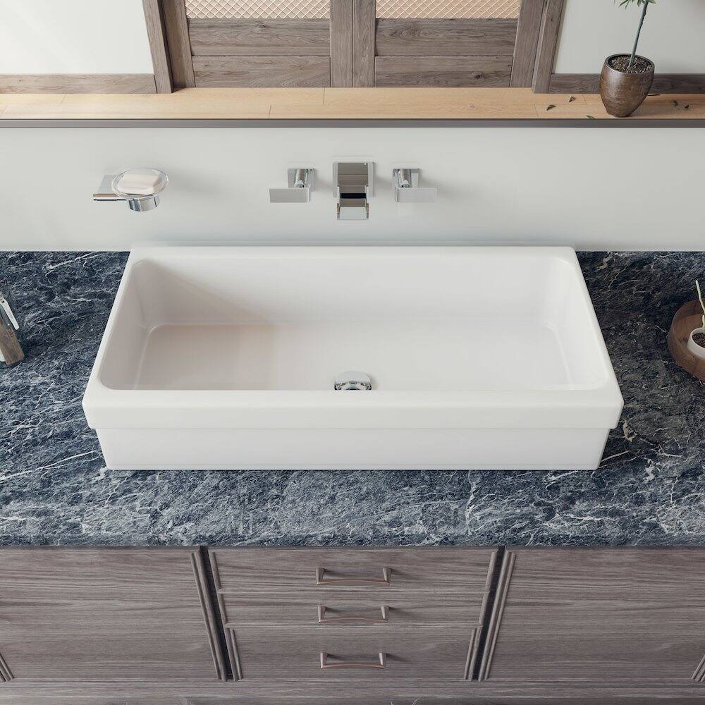 Left. Alfi - AB36TR 36" White Above Mount Fireclay Bath Trough Sink - White.