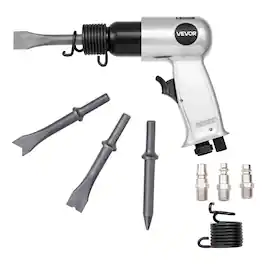 VEVOR - Air Hammer, 4500BPM Pneumatic Hammer with 1.57-inch Stroke & 4PCS Chisels Round Shank, Lightweight & Compact - Black + Silver