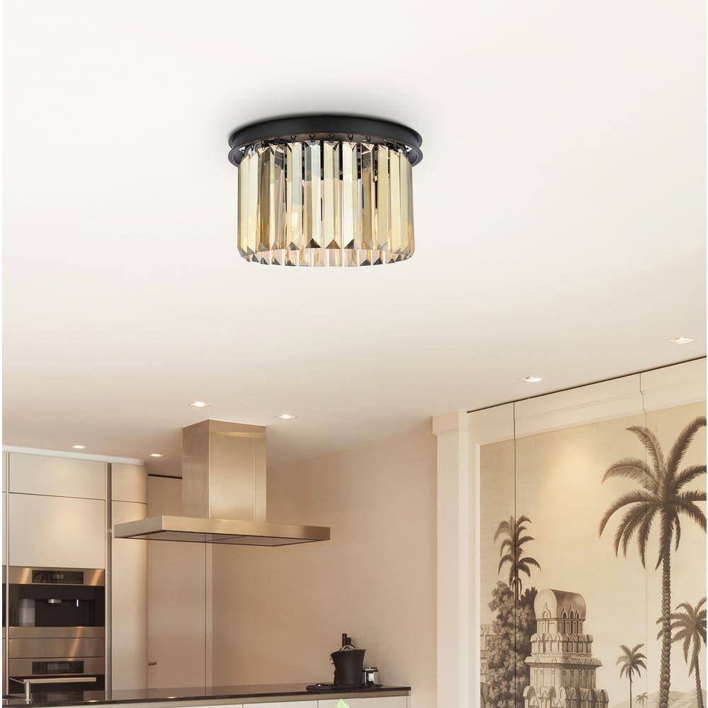 Alt View 1. Urban Classic - Sydney 3 light Matte Black Flush Mount Golden Teak (Smoky) Royal Cut Crystal - Matte Black.