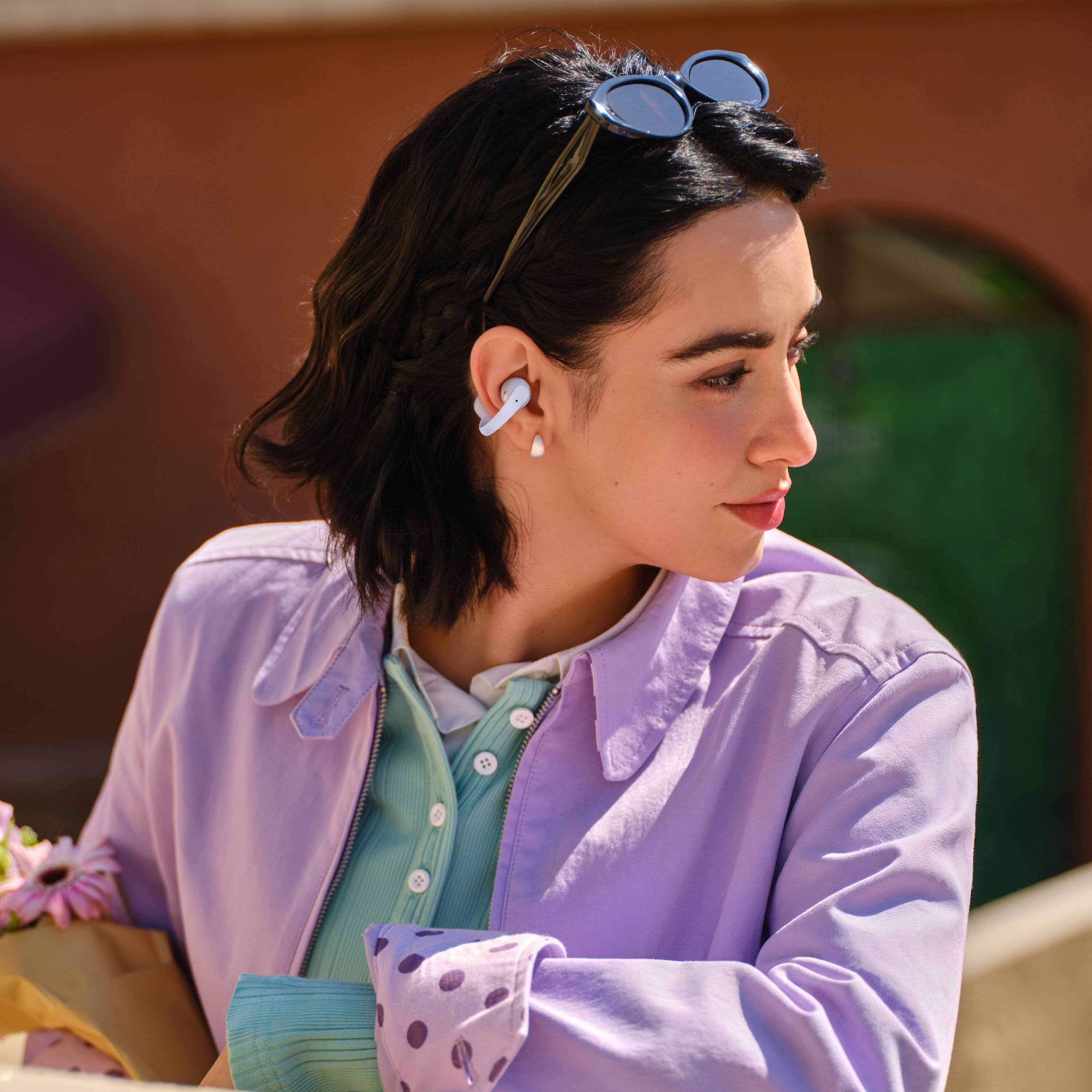 Alt View 5. Shokz - OpenDots Air Open-Ear Clip-On True Wireless Bluetooth Earbuds - Daybreak Purple.