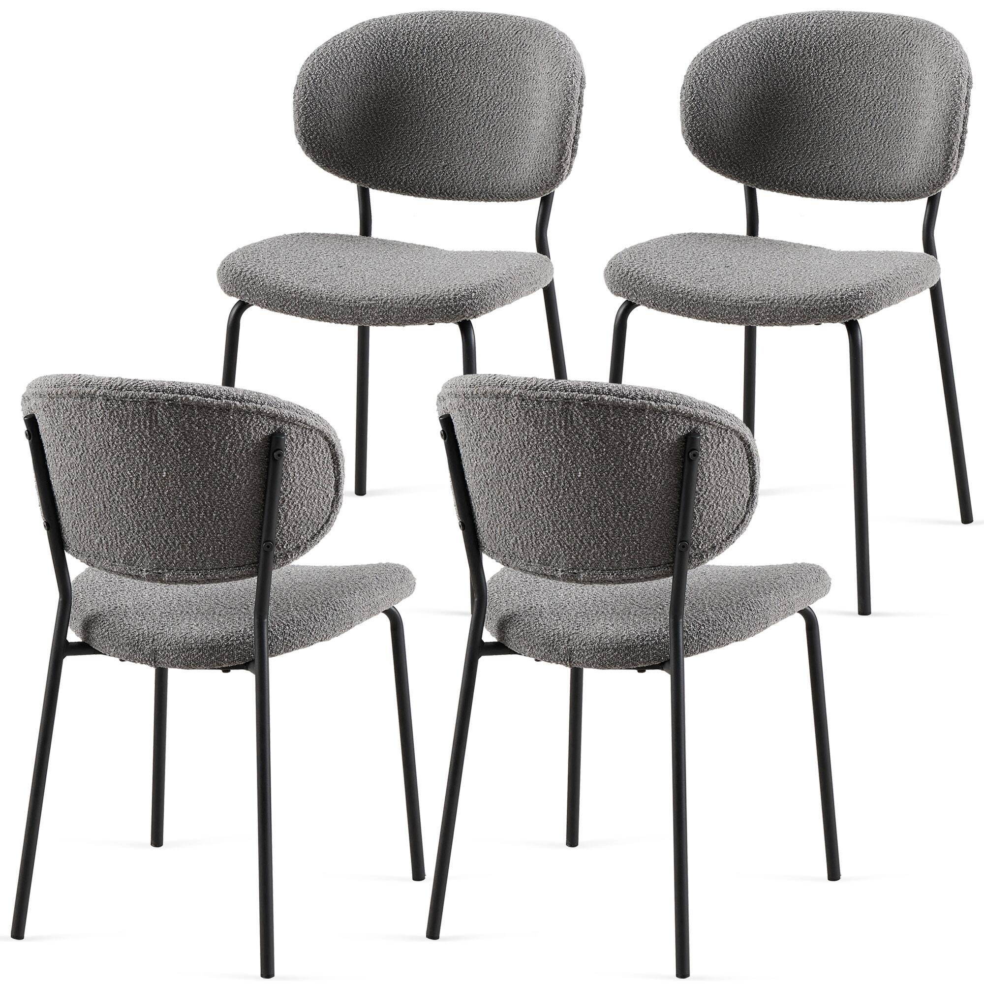 Lirago - 23 Inch Boucle Fabric Dining Chairs Set of 4 Mid Century Modern Design Curved Backrest Metal Legs - Gray