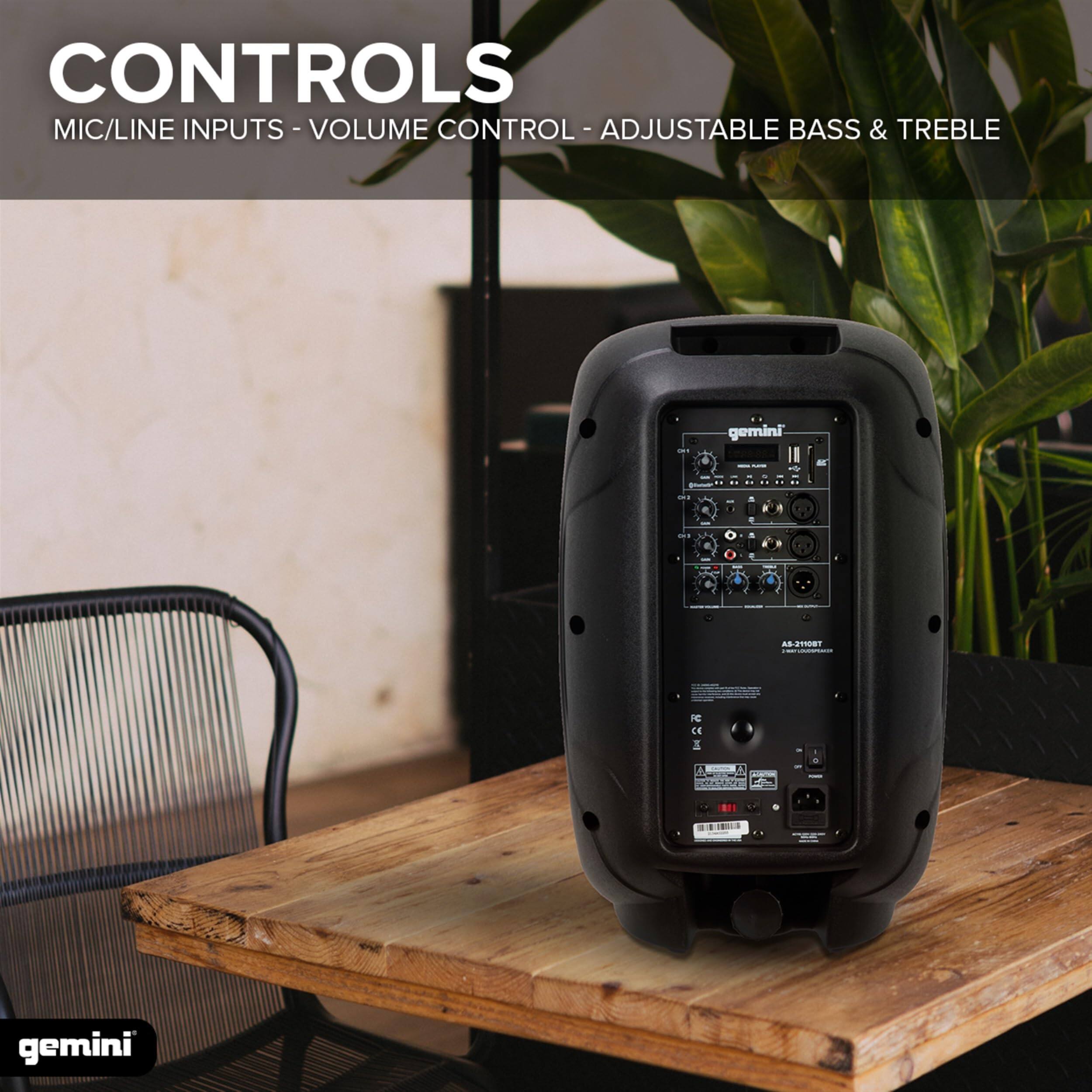 CONTROLS  
MIC/LINE INPUTS - VOLUME CONTROL - ADJUSTABLE BASS & TREBLE