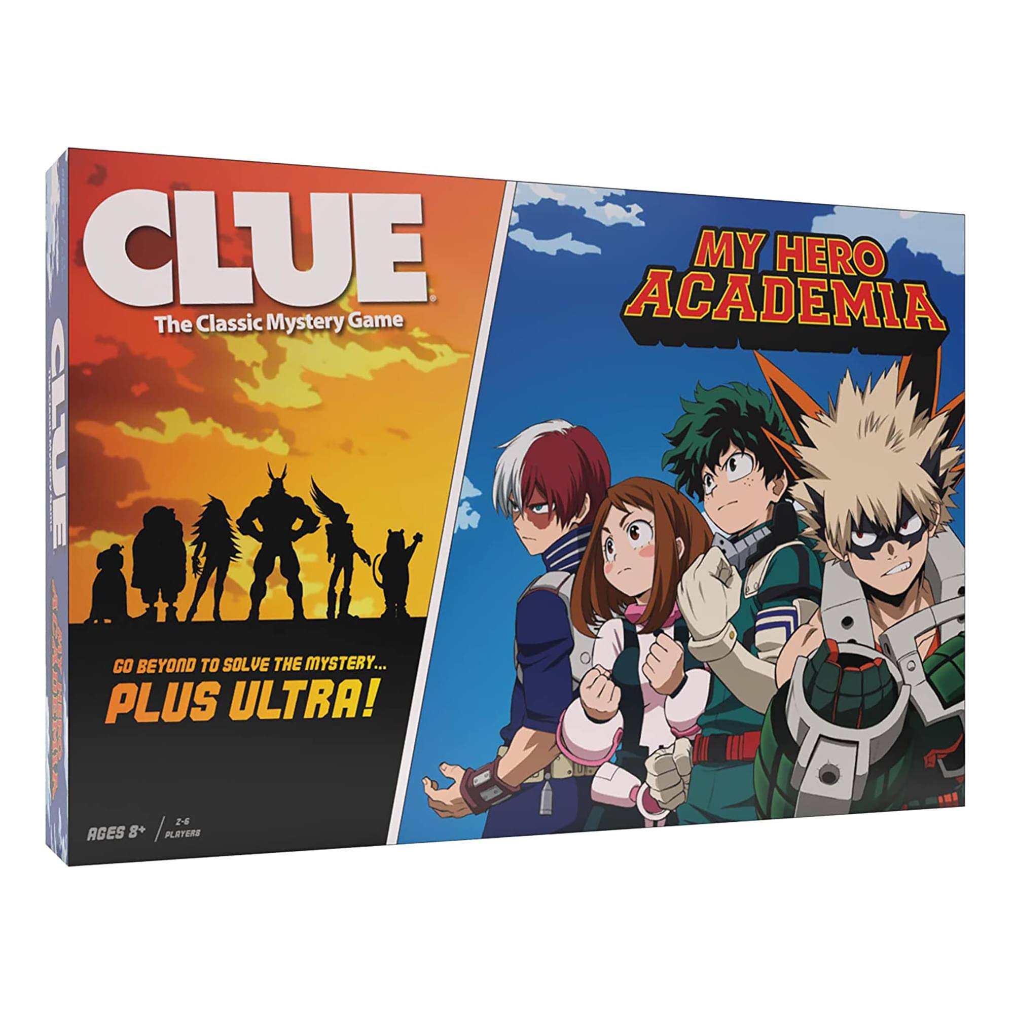 CLUE  
The Classic Mystery Game  

MY HERO ACADEMIA  

GO BEYOND TO SOLVE THE MYSTERY...  
PLUS ULTRA!  

AGES 8+ / 2-4 PLAYERS