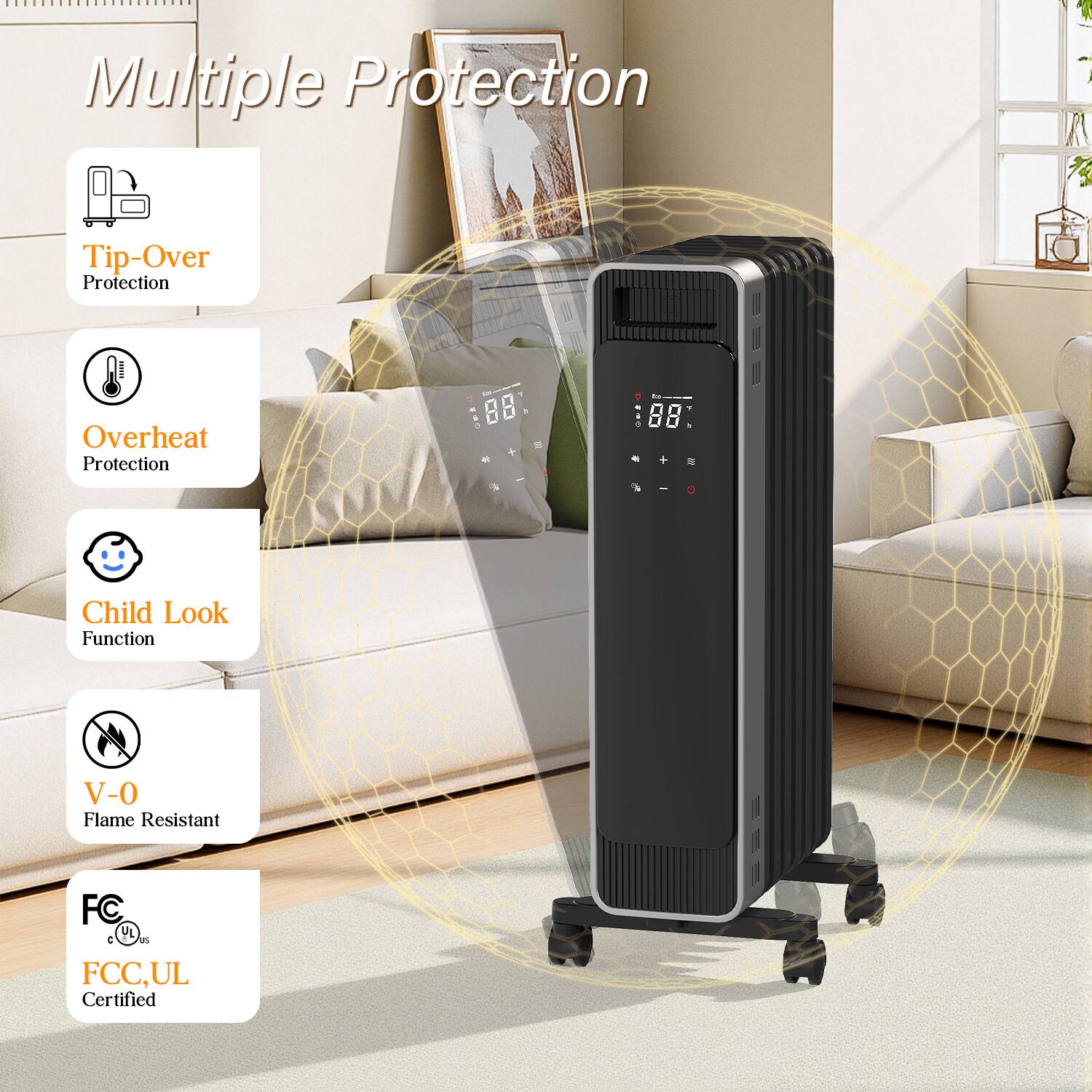 TMWINGS 1500W Oil Filled Radiator, Space Heater with Thermostat ...