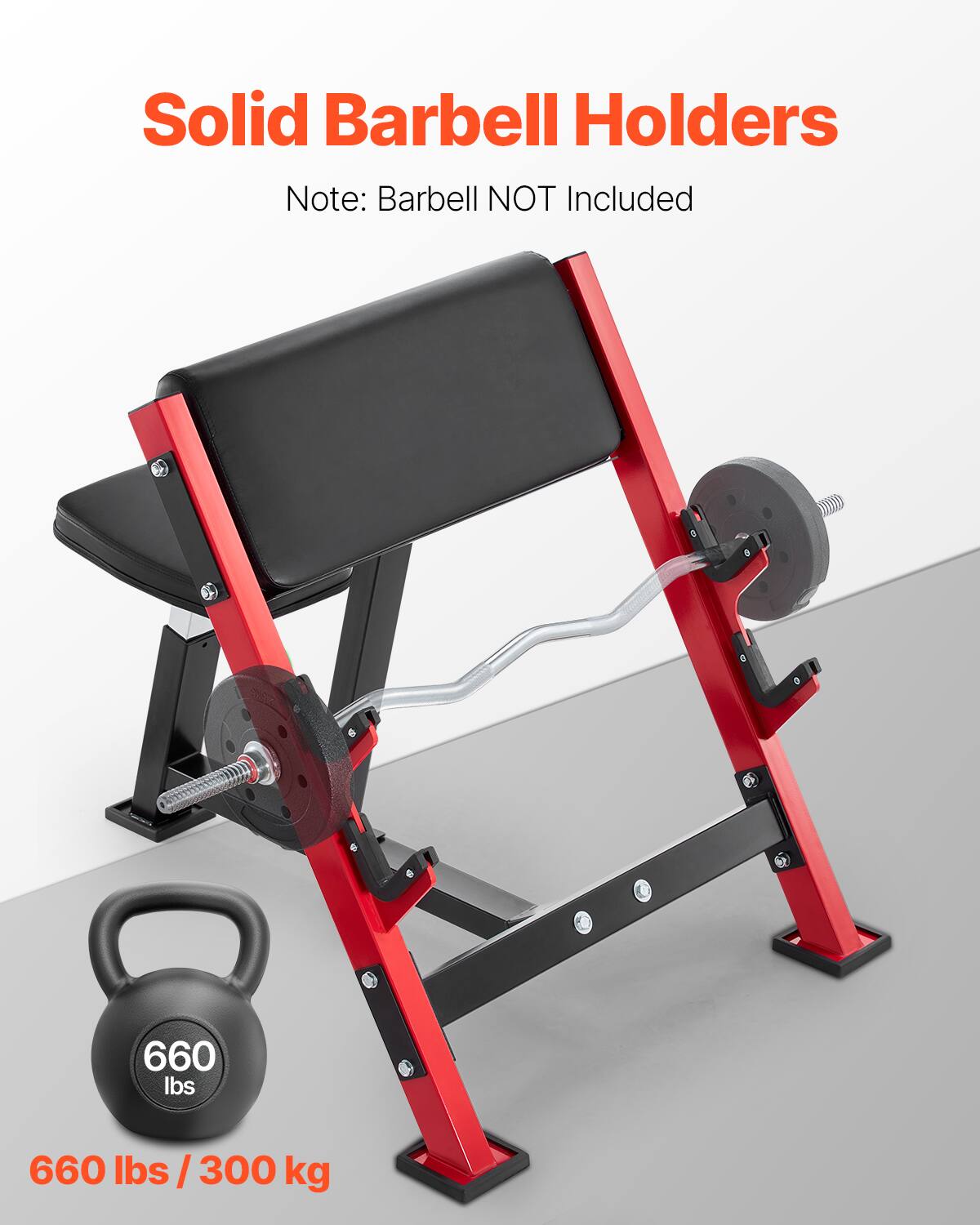 Solid Barbell Holders  
Note: Barbell NOT Included  

660 lbs / 300 kg