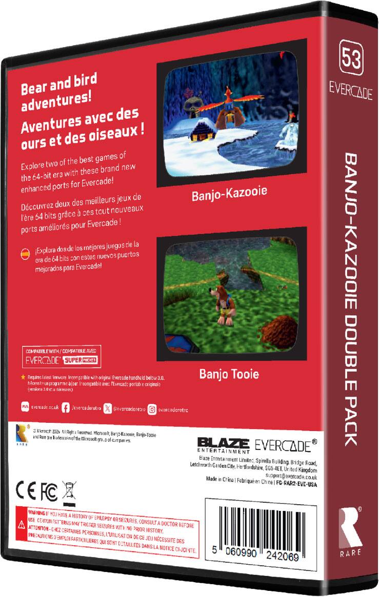 53 and bird Bear EVERCADE adventures! avec des Aventures oiseaux! ours et des games of the best Explore two new with these brand the 64-oit era ports for Evercade! enhanced deux des meilleurs jeux de Banjo-Kazooie Dccuvrez nouveaux grce  ces tcut l're 64 bits amliors pour Evercade! ports BANJO-KAZOOIE juegos de la Explora dos de los mejores de 64 bits con estos nuevos puertos era mejorados para Evercade! COMPATIBLEWITH COMPATIBLE AEC EVERCADE Norest Requires (versions latest unprogarn 30 innupre (aue) SUPER Ircem ioa emprible I'compatble PE1 wit origina ae: Msercade Evercade handhe portab d originale below 3.0. Banjo Tooie DOUBLE M ererade cc.ulk levercaderutro f @evercaderetro ovarcadoretrc IN Ciost Rare 3e 202% Irudemtis  Righ the Resemed Eicepsoft Microselt, gro. of Barj-Kazoeie mn C Banjo-Tooie BLAZE