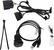 The image shows a variety of electronic components, including a black wire, a black cord, and a black cable. There is also a black cord with a white connector, a black wire with a white connector, and a black cord with a white plug. Additionally, there is a black wire with a white connector and a black cord with a white plug. These components are likely used for connecting a vehicle to a USB device.