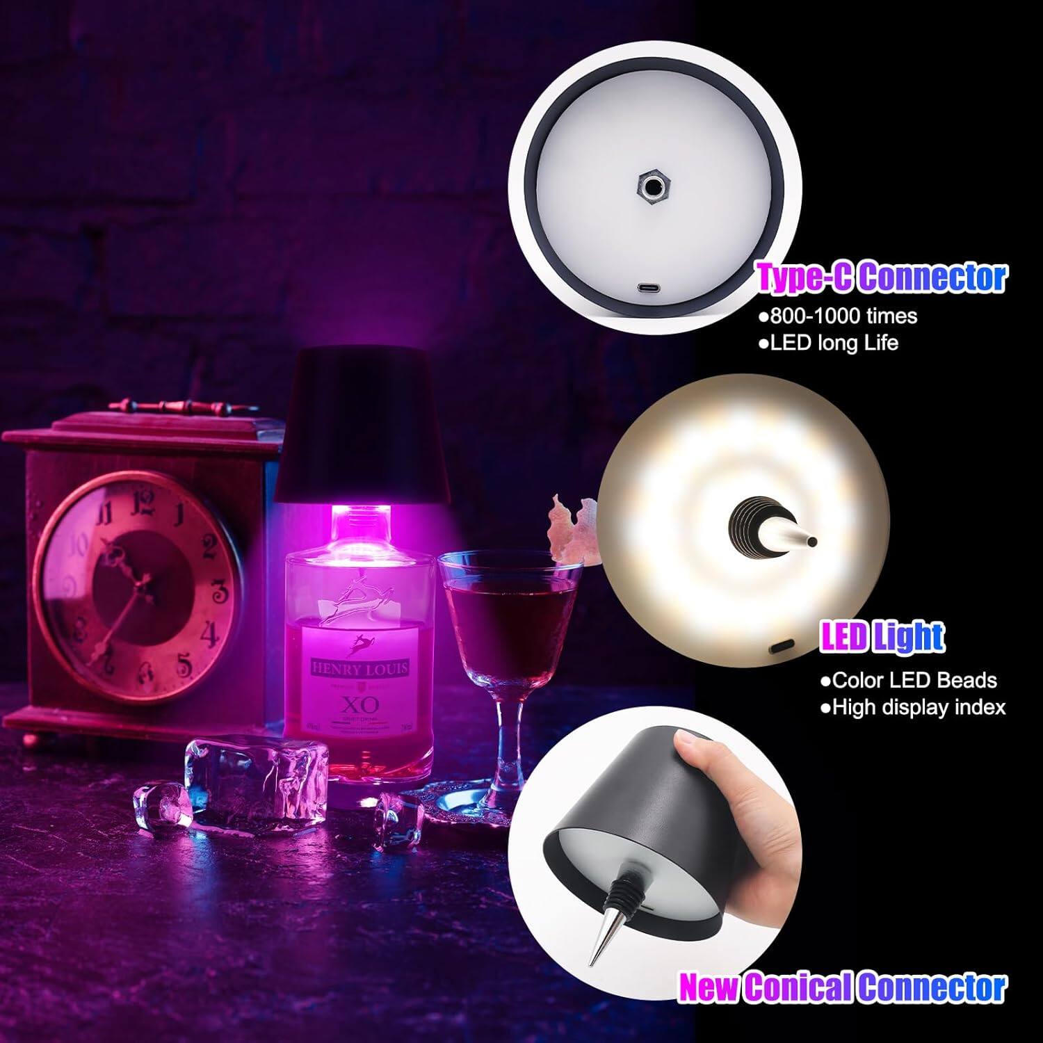 - Type-C Connector
  - 800-1000 times
  - LED long life

- LED Light
  - Color LED beads
  - High display index

- New Conical Connector