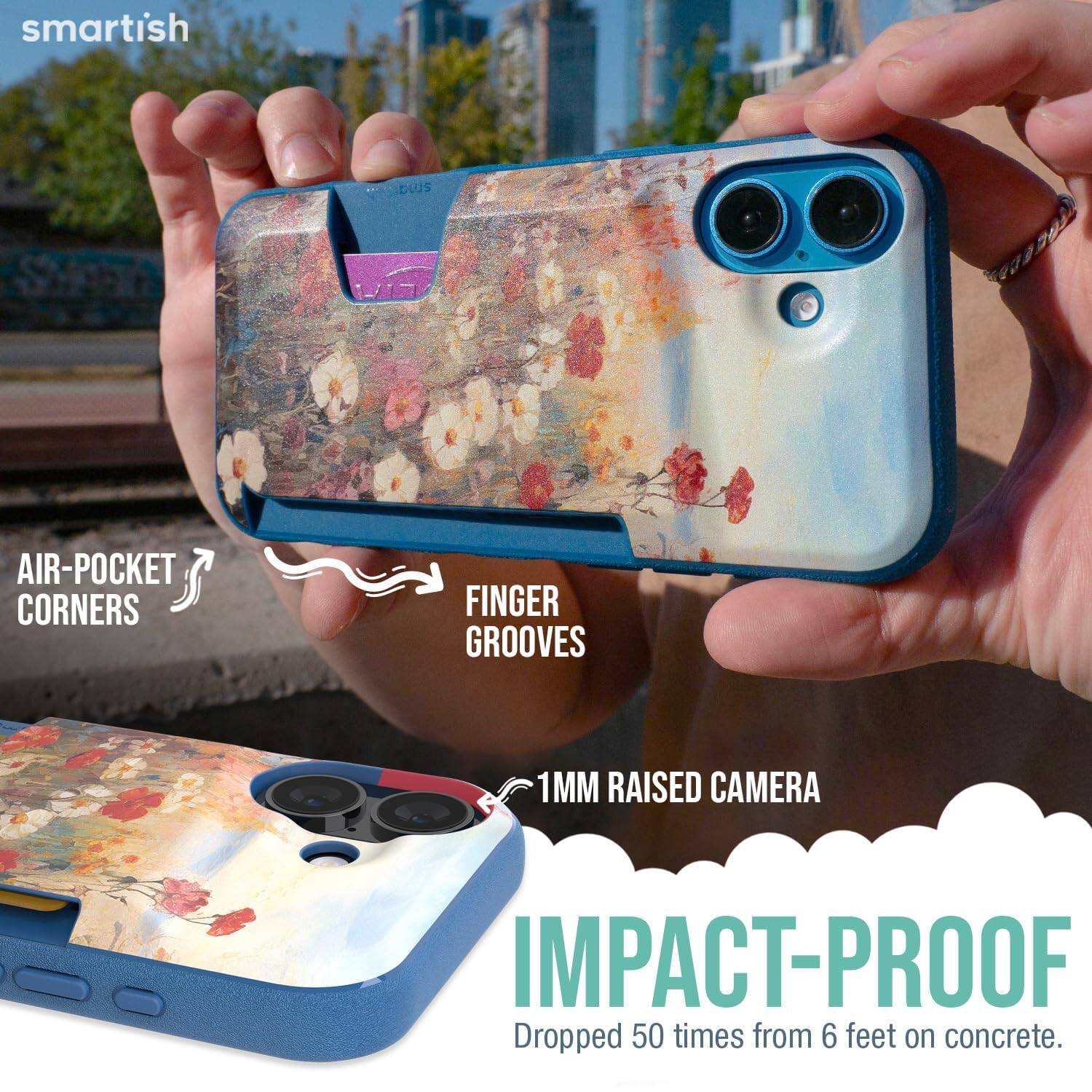 smartish

AIR-POCKET CORNERS  
FINGER GROOVES  
1MM RAISED CAMERA  
IMPACT-PROOF  
Dropped 50 times from 6 feet on concrete.
