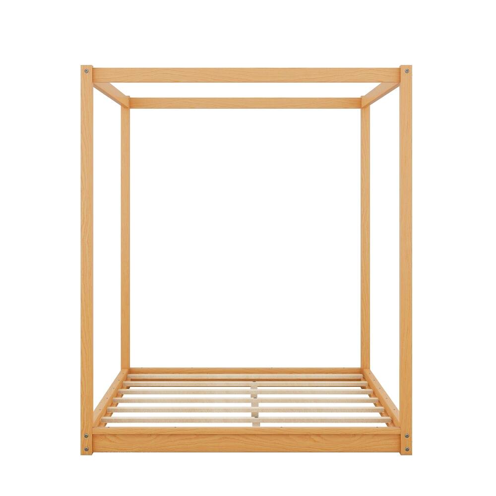 Alt View 7. Loheer - Loheer Queen Canopy Bed Natural Wood Platform Bed Frame - Natural.