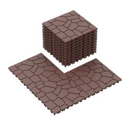 Loheer - 12-Inch Interlocking Deck Tiles, 44-Pack, Stone Pattern Outdoor Flooring - Red+Brown