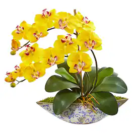 BreeBe - 16" Phalaenopsis Orchid Artificial Arrangement in Vase - Yellow