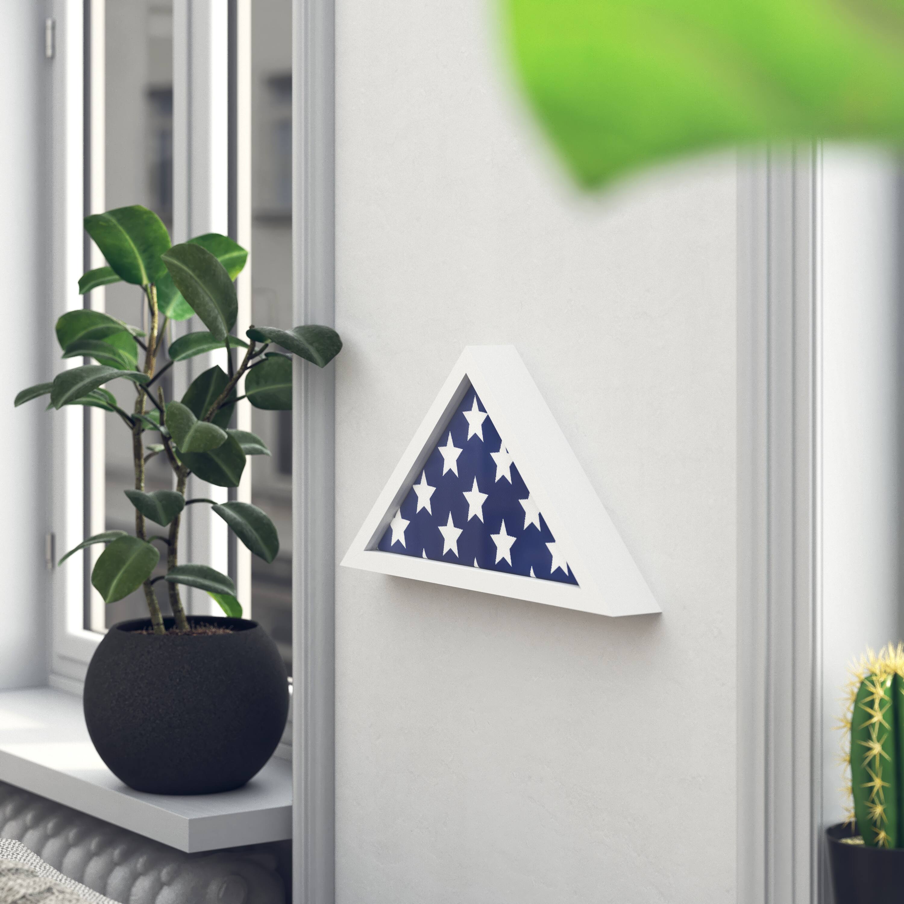 Alt View 4. Emma + Oliver - Norton Rustic Military Flag Shadow Box for 9.5' x 5' American Veteran Burial Flag - Wall Mount or Freestanding - White.