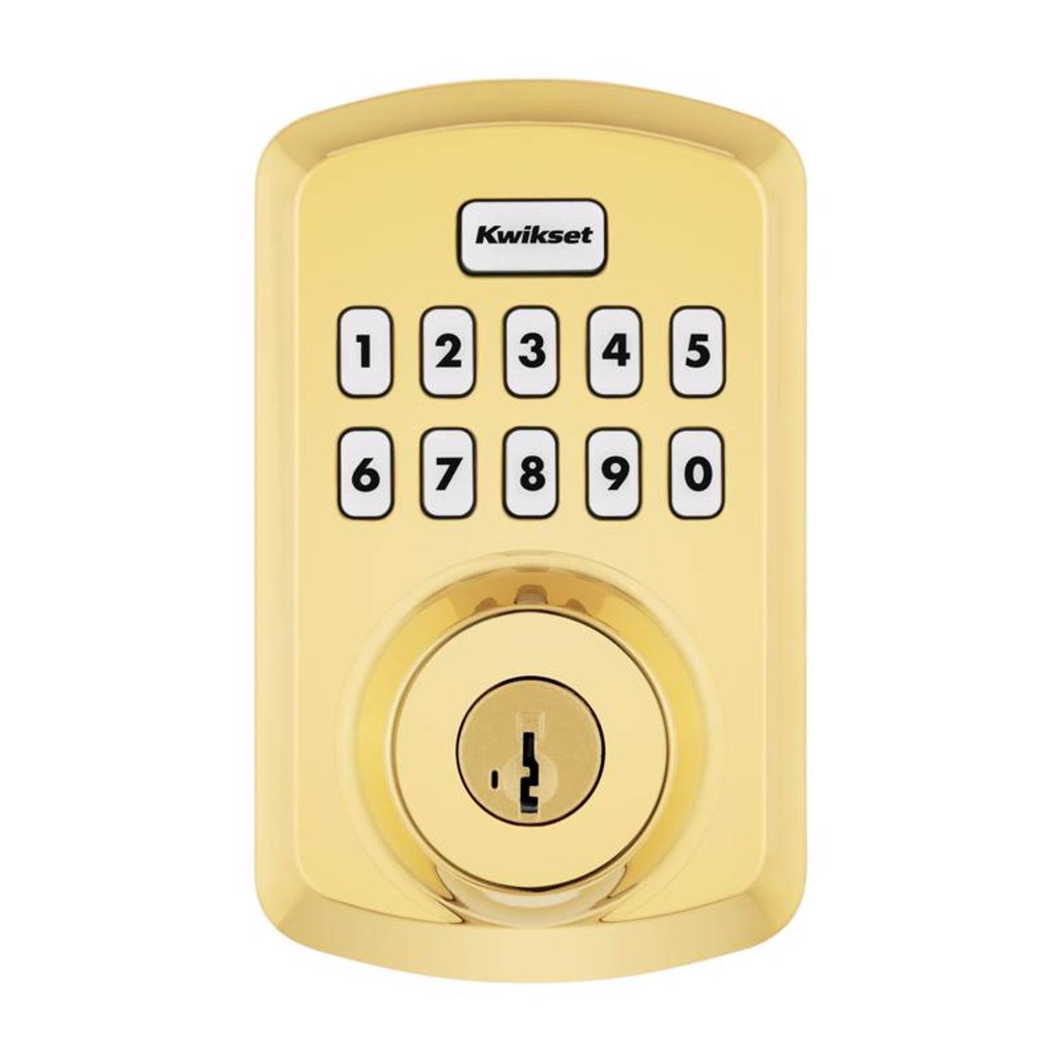 Left. Kwikset - Kwikset Powerbolt Polished Brass Zinc Electronic Deadbolt.