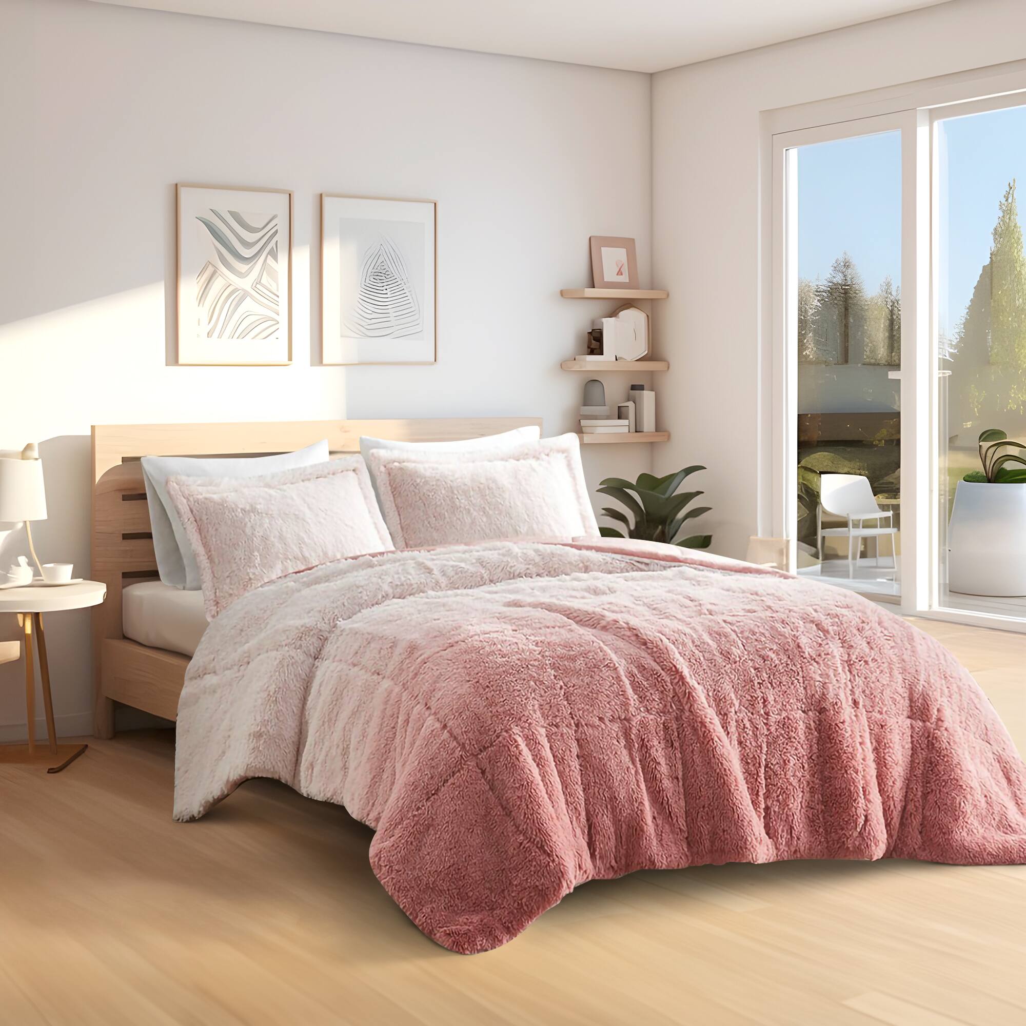 Alt View 1. Gracie Mills - Gracie Mills Ethel Faux Fur Ombre Shag Comforter Set - Blush.