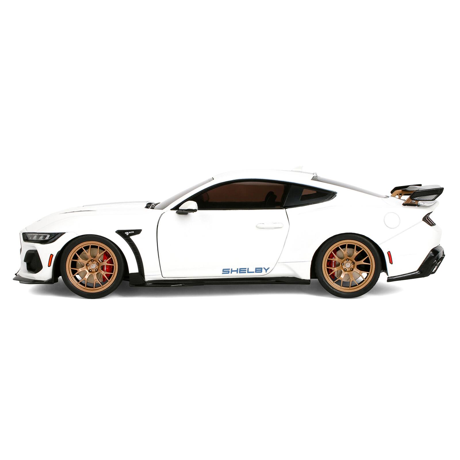 Alt View 2. Jada - Ford Mustang Shelby Super Snake White Metallic with Blue and Gold Wheels "Pink Slips" Series 1/18 Model Car by Jada.