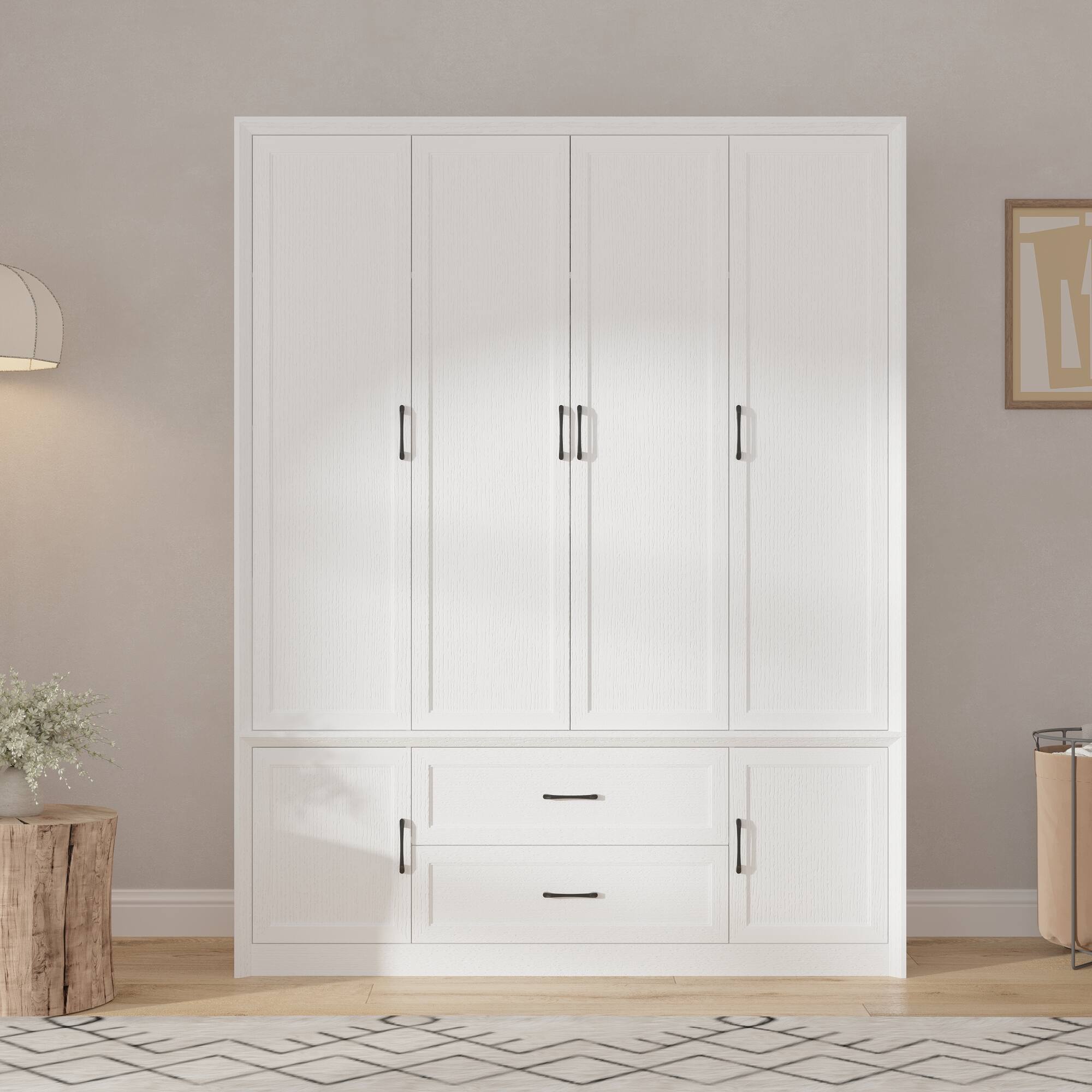 Front. FUFU&GAGA - Large Capacity Four-Door Wardrobe – The All-in-One Storage Solution for Family Organization - White.