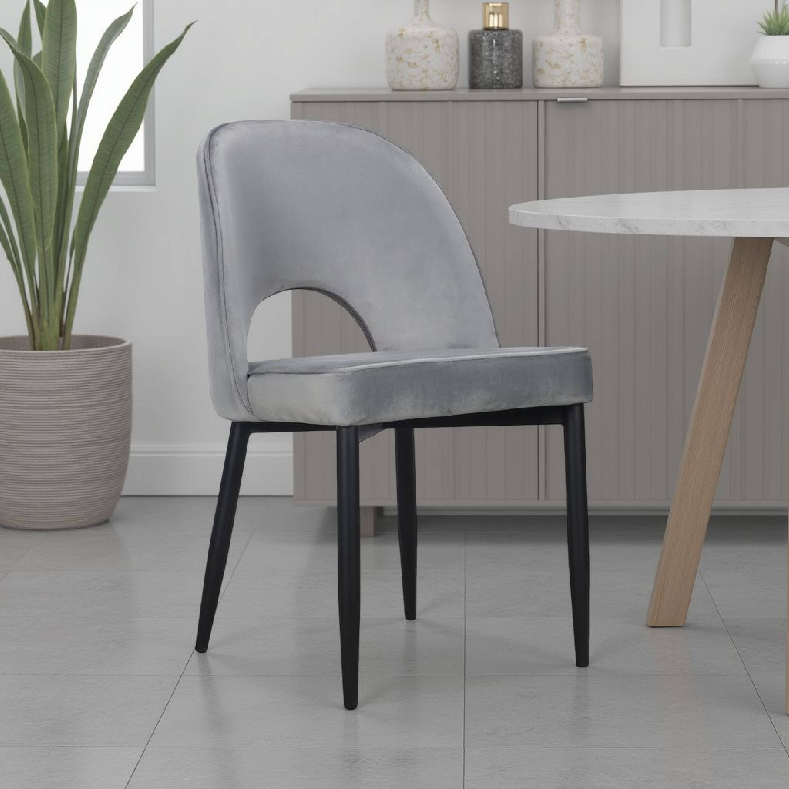 Alt View 2. Manhattan Lane - Koir Set of 2 Dining Chair Fabric, Cut Out Backrest,  Legs - Gray, Black.