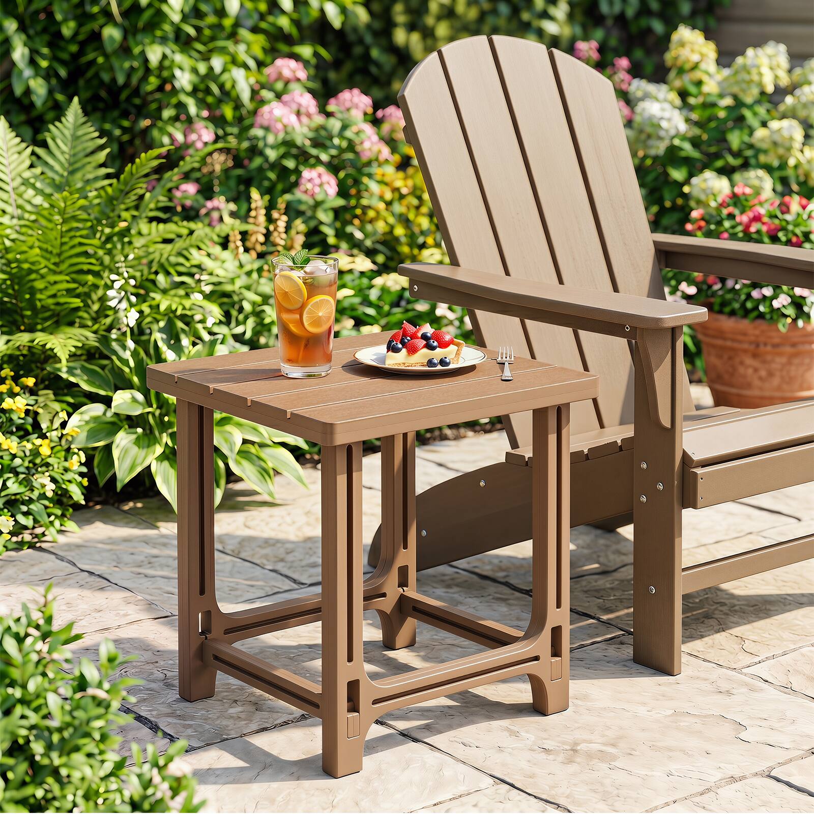 Alt View 1. Costway - Costway 18" Outdoor Adirondack Side Table with Slatted Surface, 0-Screw Assembly for Porch - Brown.
