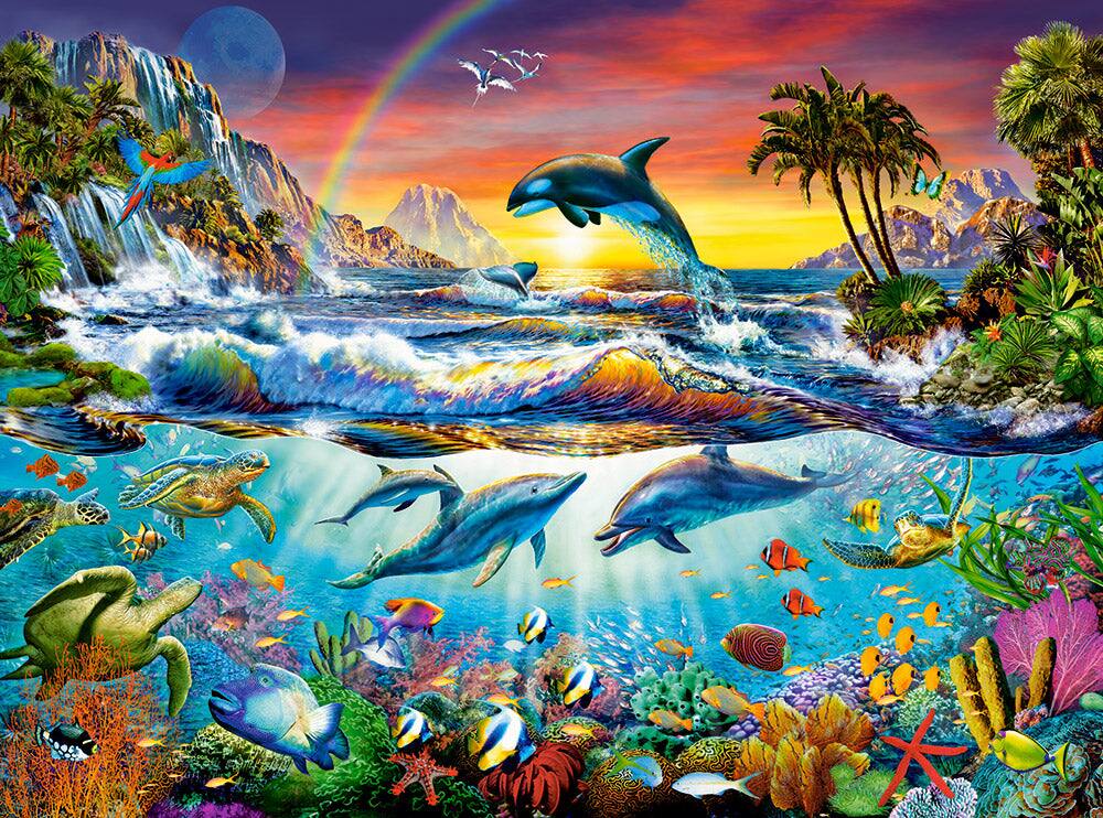 Angle. Castorland - CASTORLAND 3000 Piece Jigsaw Puzzles, Paradise Cove , Ocean Wildlife, Nature puzzle, Dolphin, Animal puzzle,  C-300396-2 - Red.