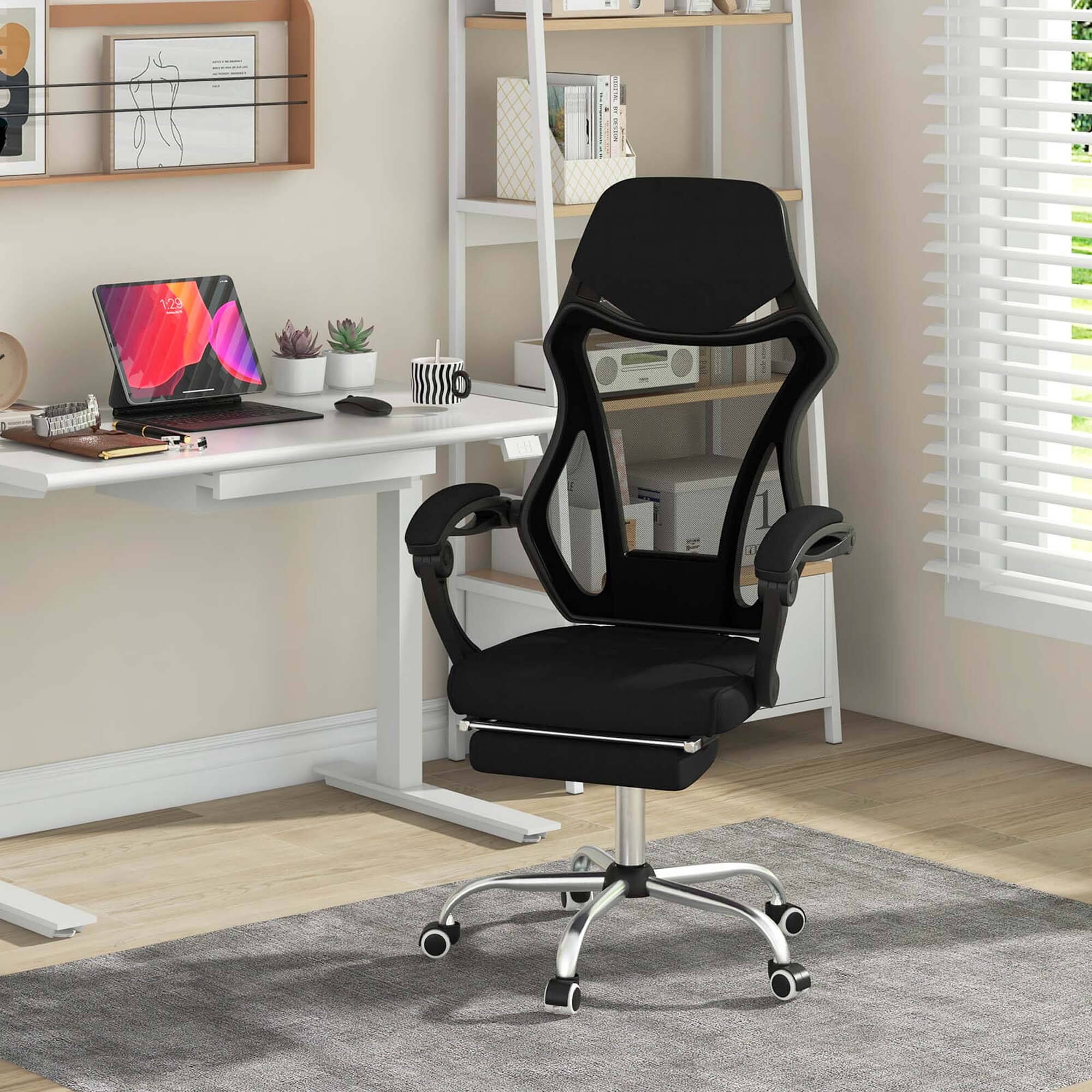 Alt View 1. Costway - Costway Ergonomic Mesh Office Chair with Footrest Height-Adjustable & Tilting Backrest - Black.