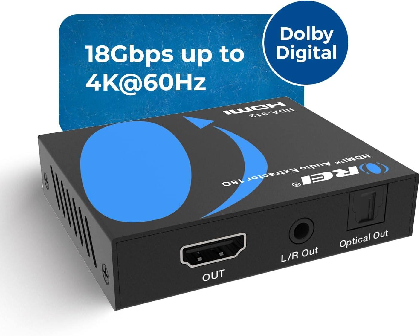 Dolby Digital 18Gbps up to 4K@60Hz ICH HDA-812 8 HDMI Audio Extractor. RcI 18G OUT L/R Out Optical Out.
