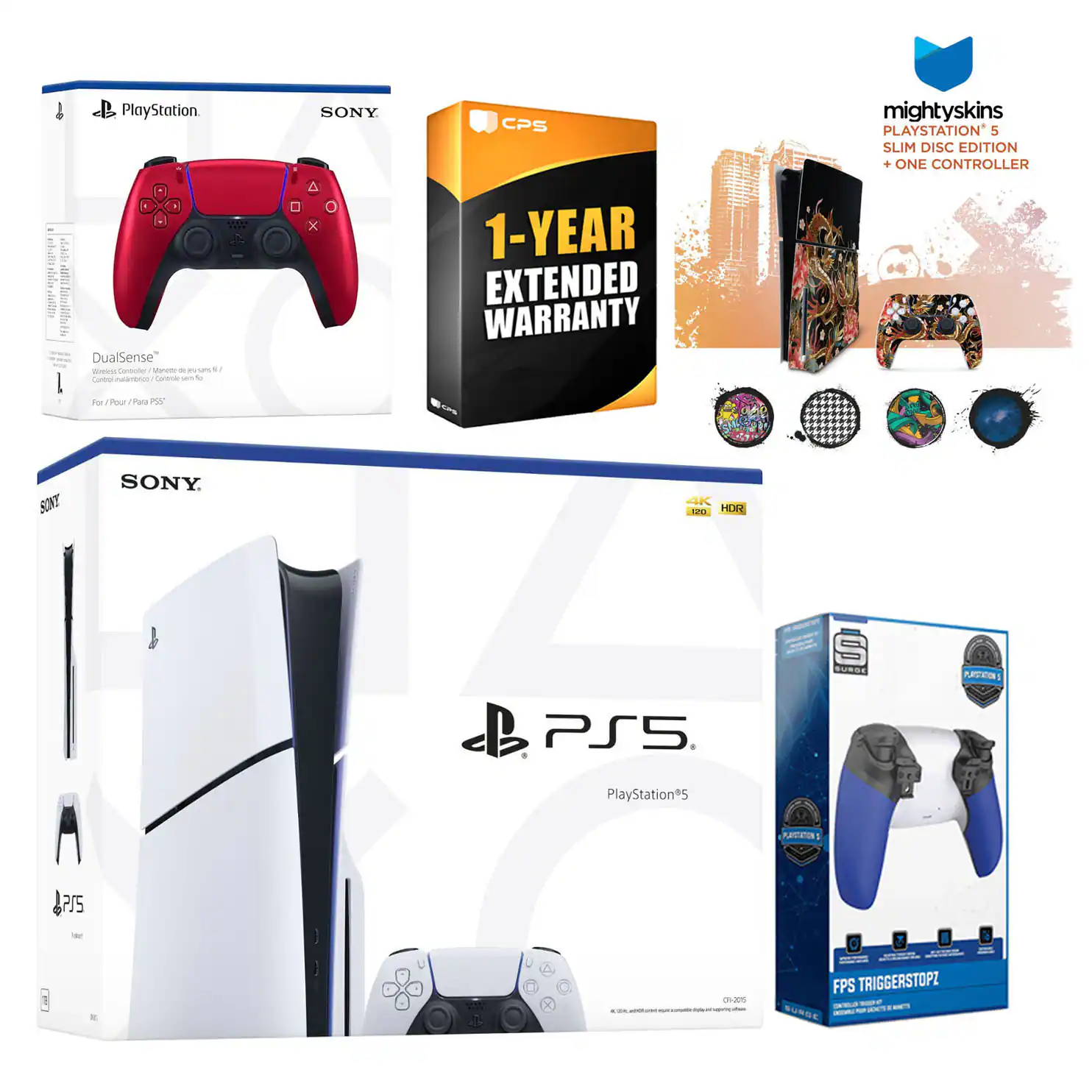 - PlayStation SONY CPS mightyskins PLAYSTATION 5 SLIM DISC EDITION + ONE CONTROLLER
- DualSense
- 1-YEAR EXTENDED WARRANTY
- SONY AK
- PlayStation 5
- FPS TRIGGERSTOPZ