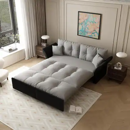 Front. Trinkets Crazed - 74.8" Queen Pull Out Sofa Bed, 3-in-1 Convertible Sleeper Tufted Sofa with 2 Soft Pillows - gray.