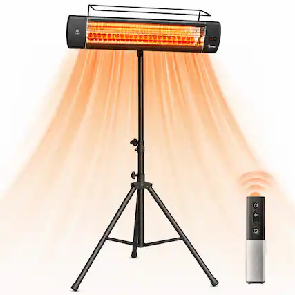 Front. Outsunny - Patio Heater, 1500 W Standing IP65 Outdoor Infrared Heater with Tripod, 3 Heat Levels - Black.
