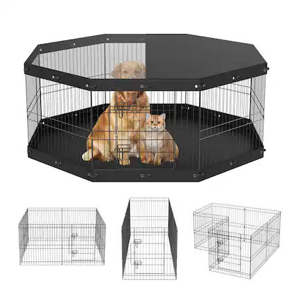 Front. VEVOR - Dog Playpen, 8 Panels Foldable Metal Dog Exercise Pen with Top Cover and Bottom Pad, 24" H Pet Fence Puppy Crate Kennel.