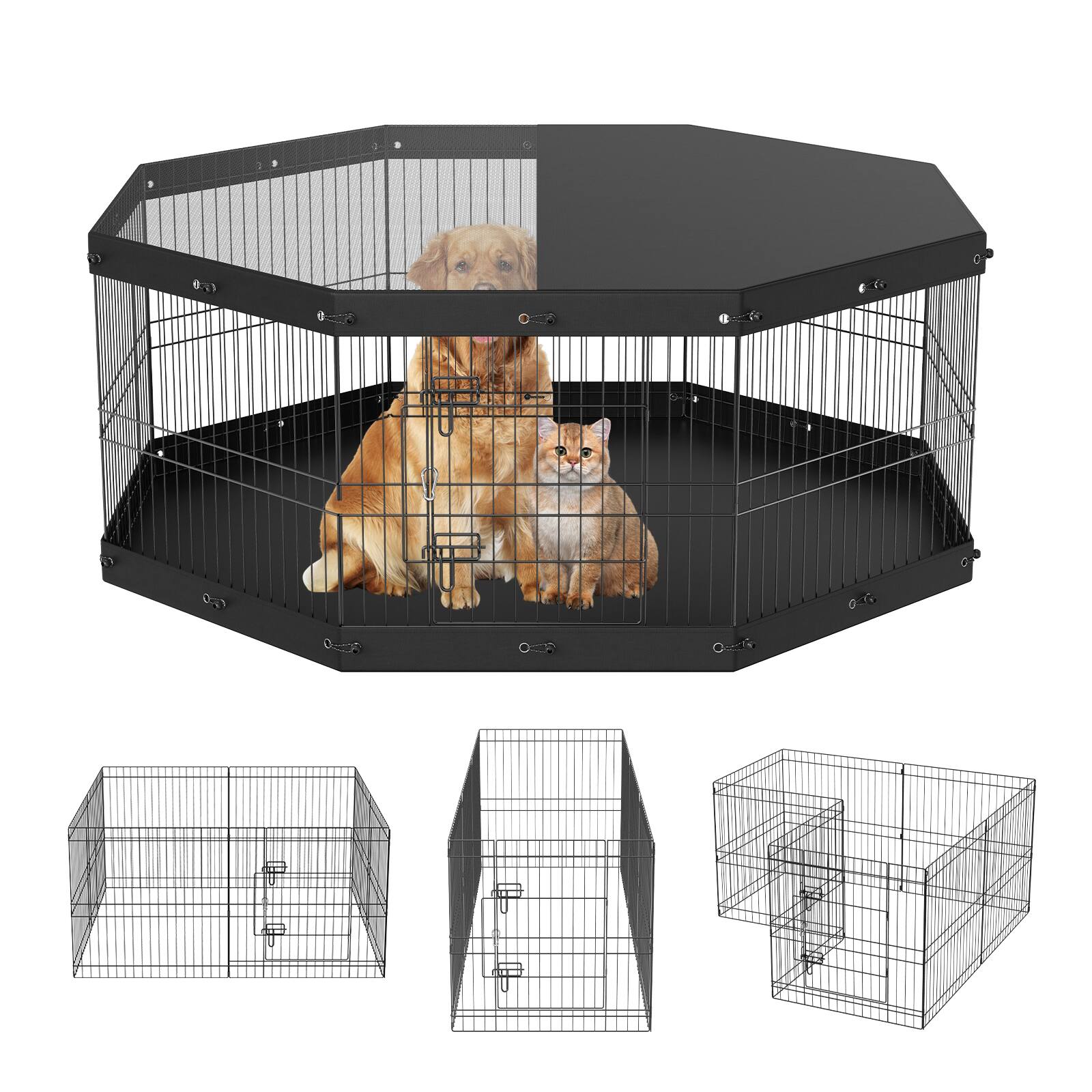 Front. VEVOR - Dog Playpen, 8 Panels Foldable Metal Dog Exercise Pen with Top Cover and Bottom Pad, 24" H Pet Fence Puppy Crate Kennel.