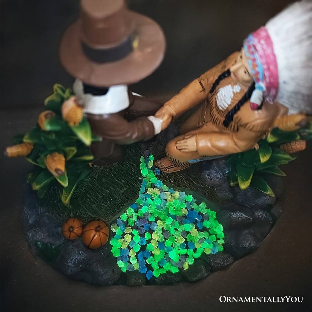 Back. OrnamentallyYou - Harvest Harmony Kinship Between Native Americans and Pilgrims Figurine, 6" Fall Decor - Multicolored.