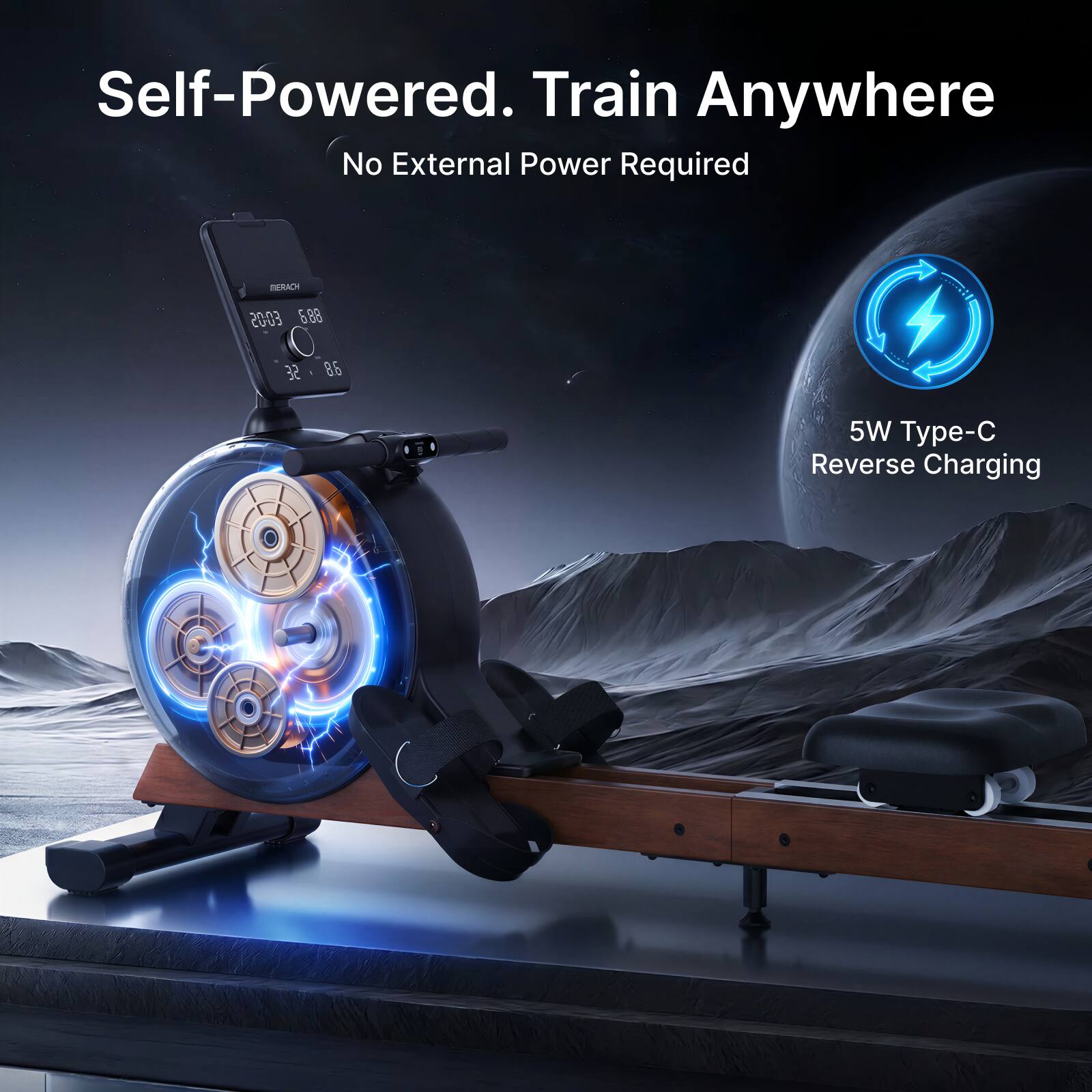 Self-Powered. Train Anywhere  
No External Power Required  

BERACH EDOS  
6.88 32 86 5W Typ-  
Reverse Charging