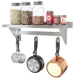 Koolmore - 12" x 36" 18-Gauge Stainless-Steel Heavy Duty Wall Shelf with Pot Rack, WMPS-1236 - Stainless Steel