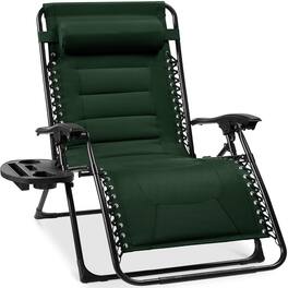 Best Choice Products - Oversized Padded Zero Gravity Chair, Folding Outdoor Patio Recliner w/ Side Tray - Forest Green