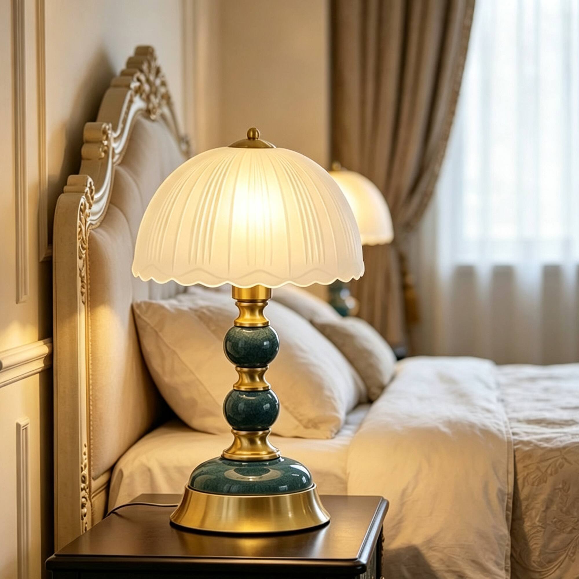 Left. partphoner - 13in Vintage Green Crackle Ceramic Table Lamp - Green.