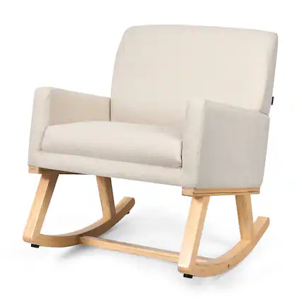 Front. Gymax - Gymax Mid Century Fabric Lounge Chair Upholstered Accent Armchair Rocking Chair Beige - Beige.