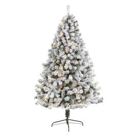 BreeBe - 7' Flocked Fir Christmas Tree w/350 LED Lights and 750 Tips - White
