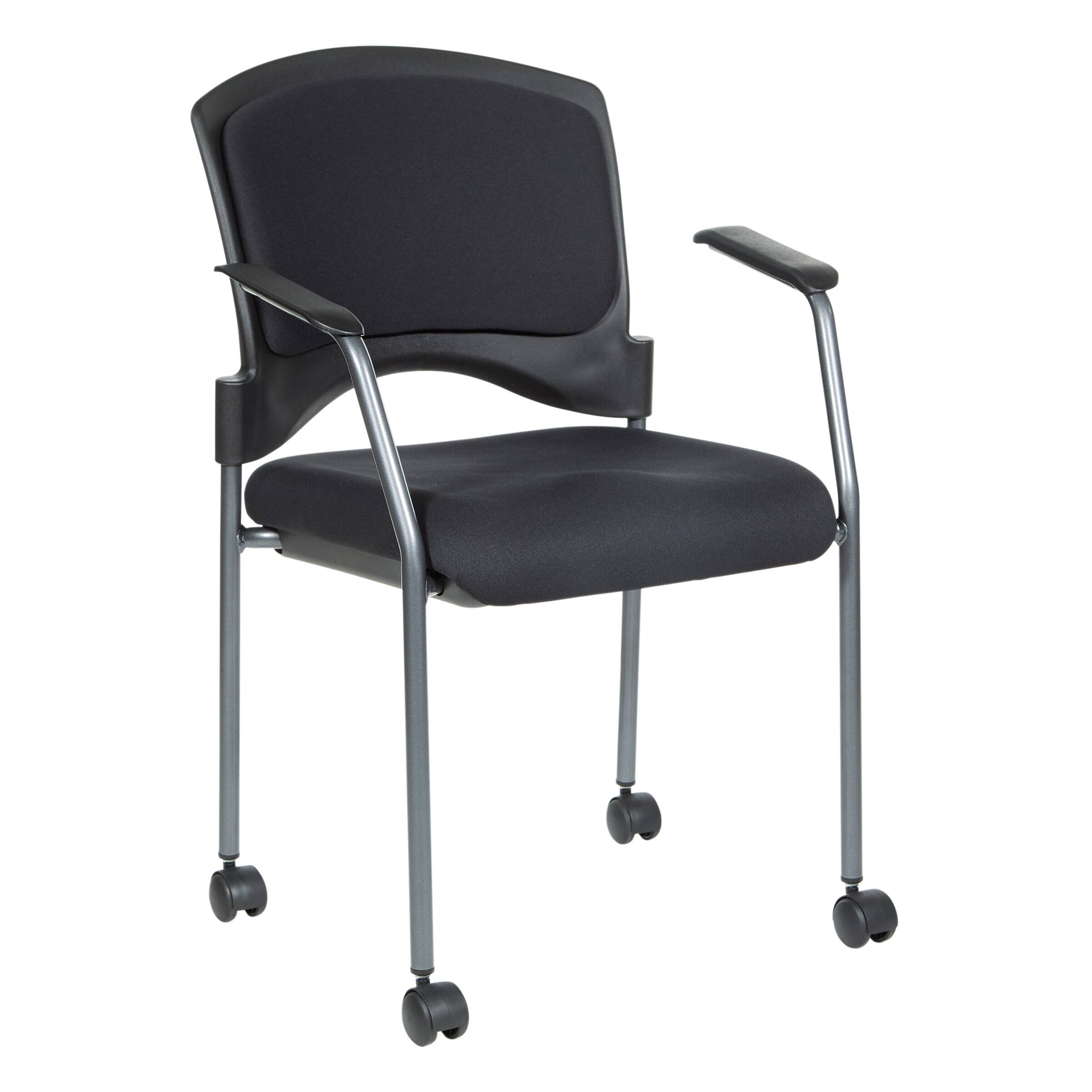 Angle. Office Star Products - Upholstered Visitor Stackable Office Chair with Casters - Coal.