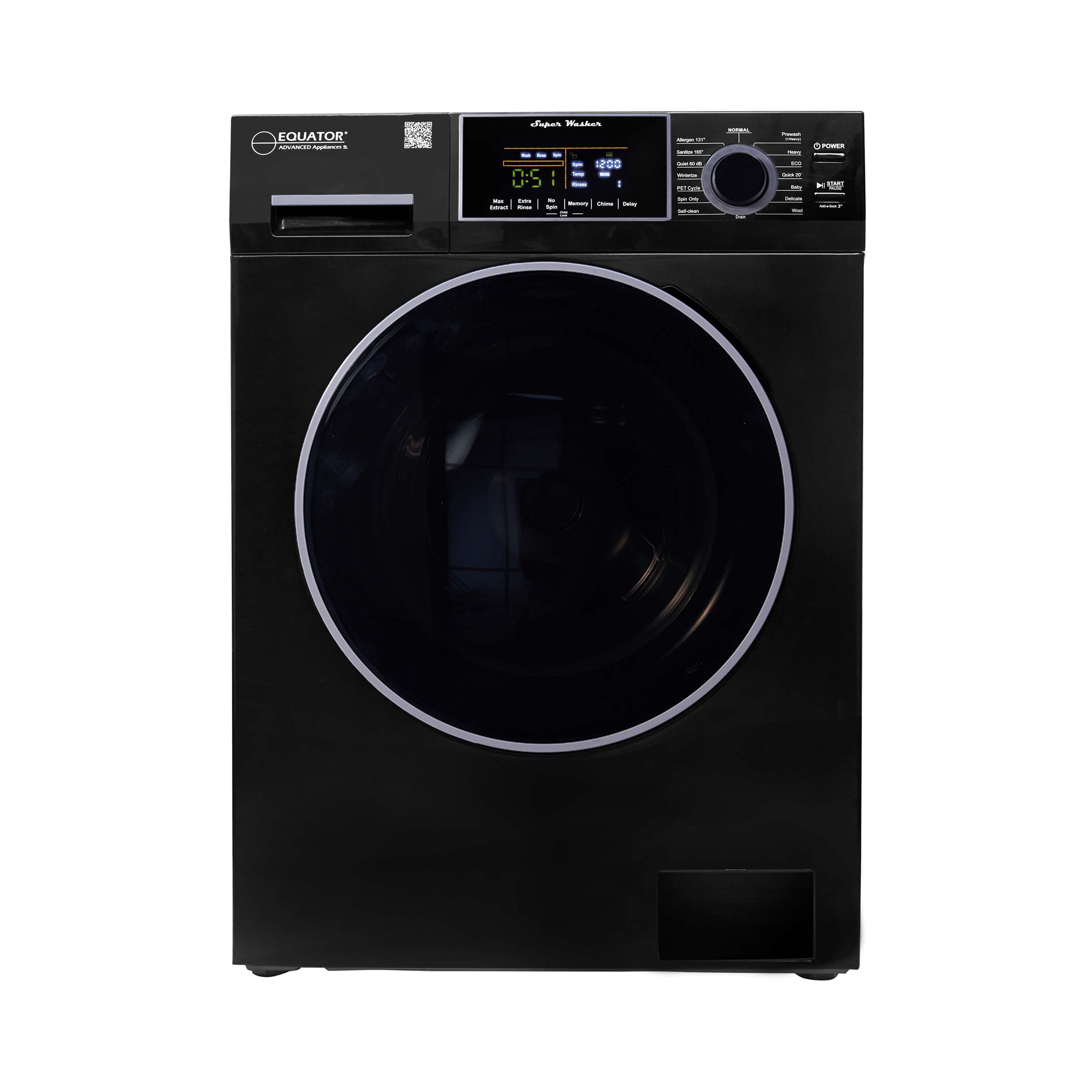 Equator - EW 826 Compact Washer 1.62 cu. ft. / 15lbs Sanitize Allergen PET CYCLE 15 Programs 110V - Black