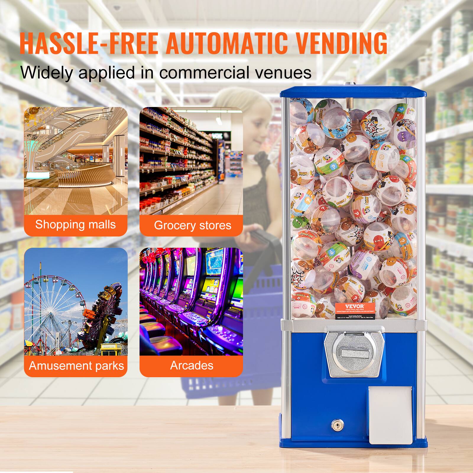 HASSLE-FREE AUTOMATIC VENDING  
Widely applied in commercial venues  

- Shopping malls  
- Grocery stores  
- Amusement parks  
- Arcades