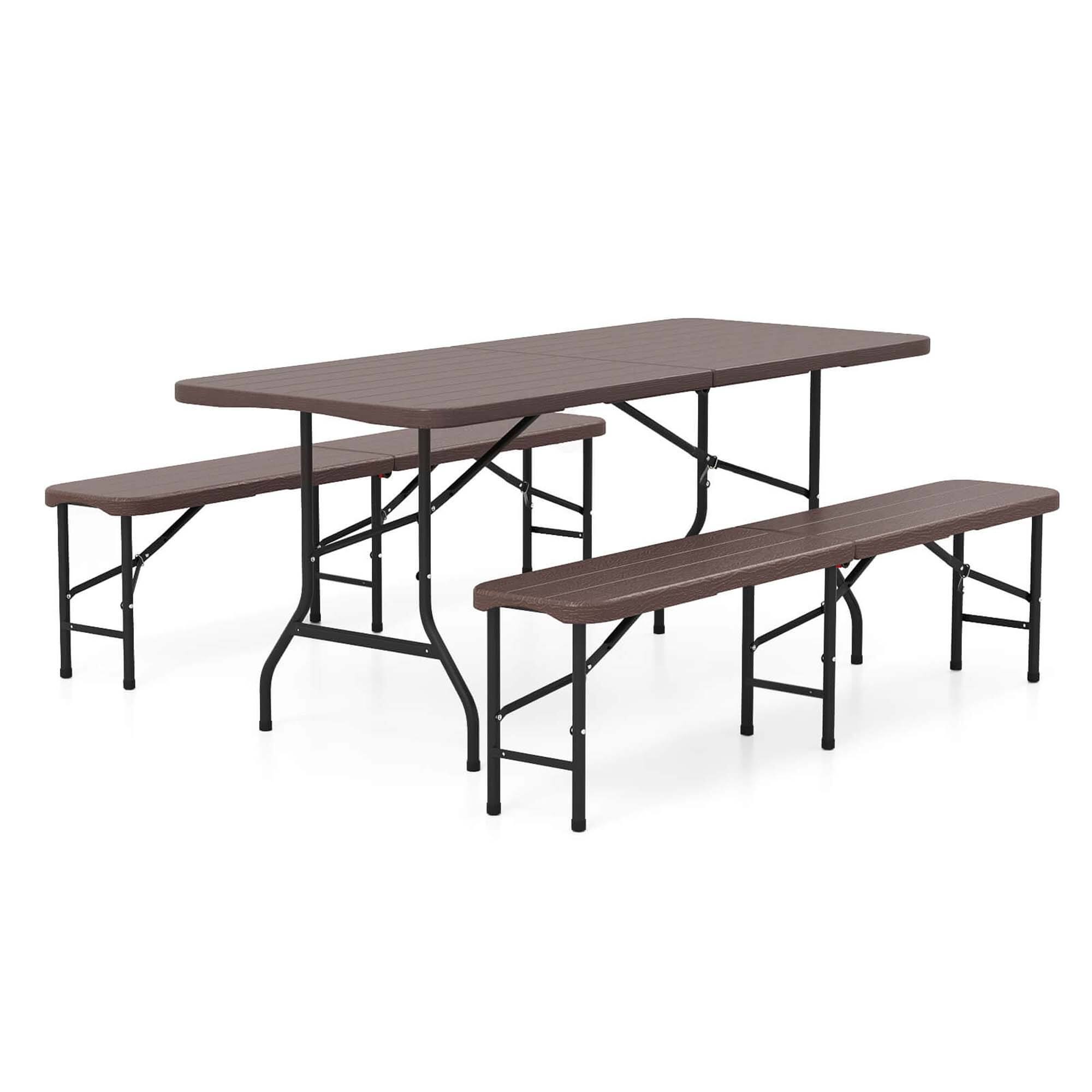 Costway - 3 PCS Folding Picnic Table Set with 6 ft Table & 2 Benches HDPE Wood-Like Tabletop - Brown price history on PriceWatchPro