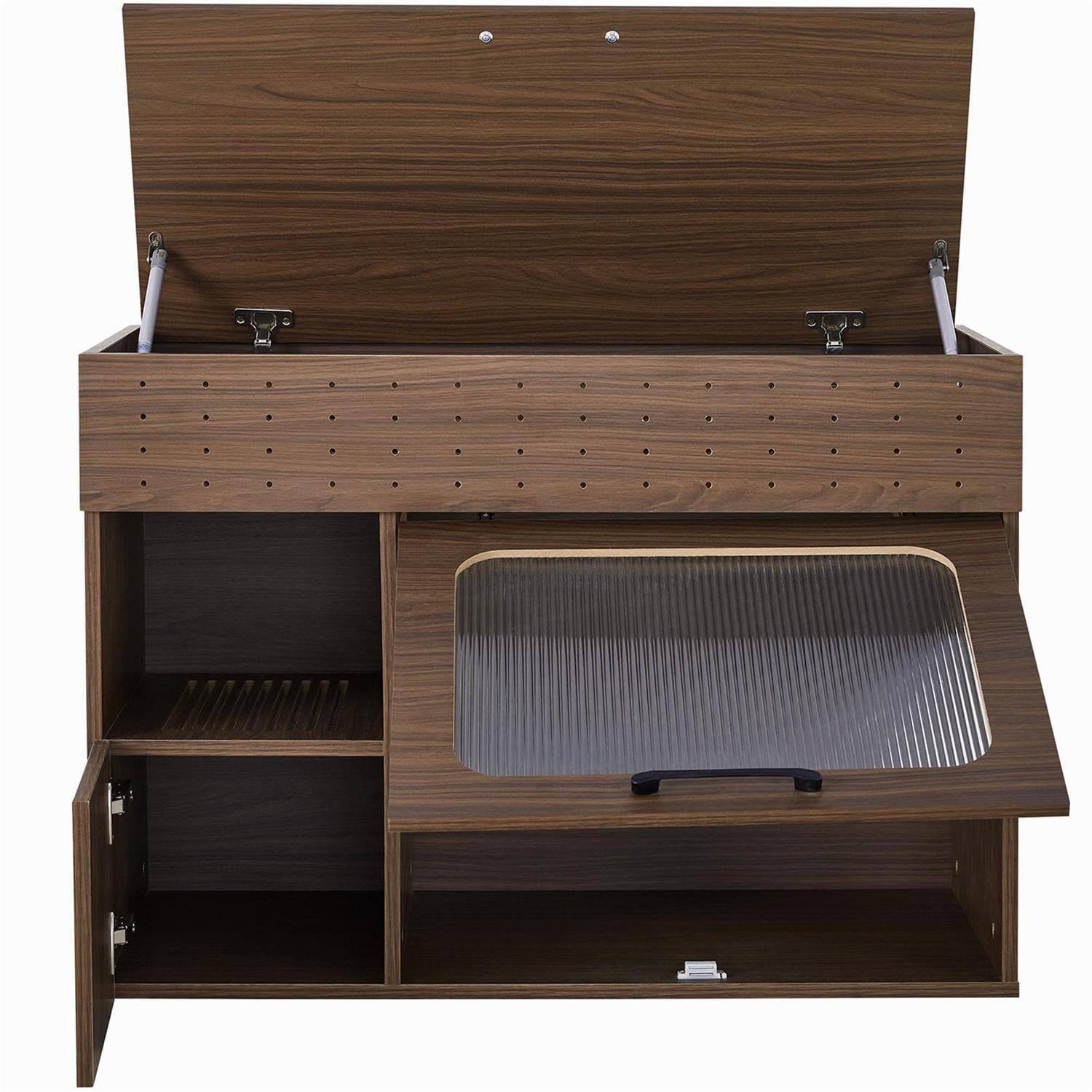 Alt View 2. Pefilos - 35" Multi-Purpose Cat Litter Box Enclosure with Storage, Modern Walnut Multi-Functional Cat House for Indoor Cats.