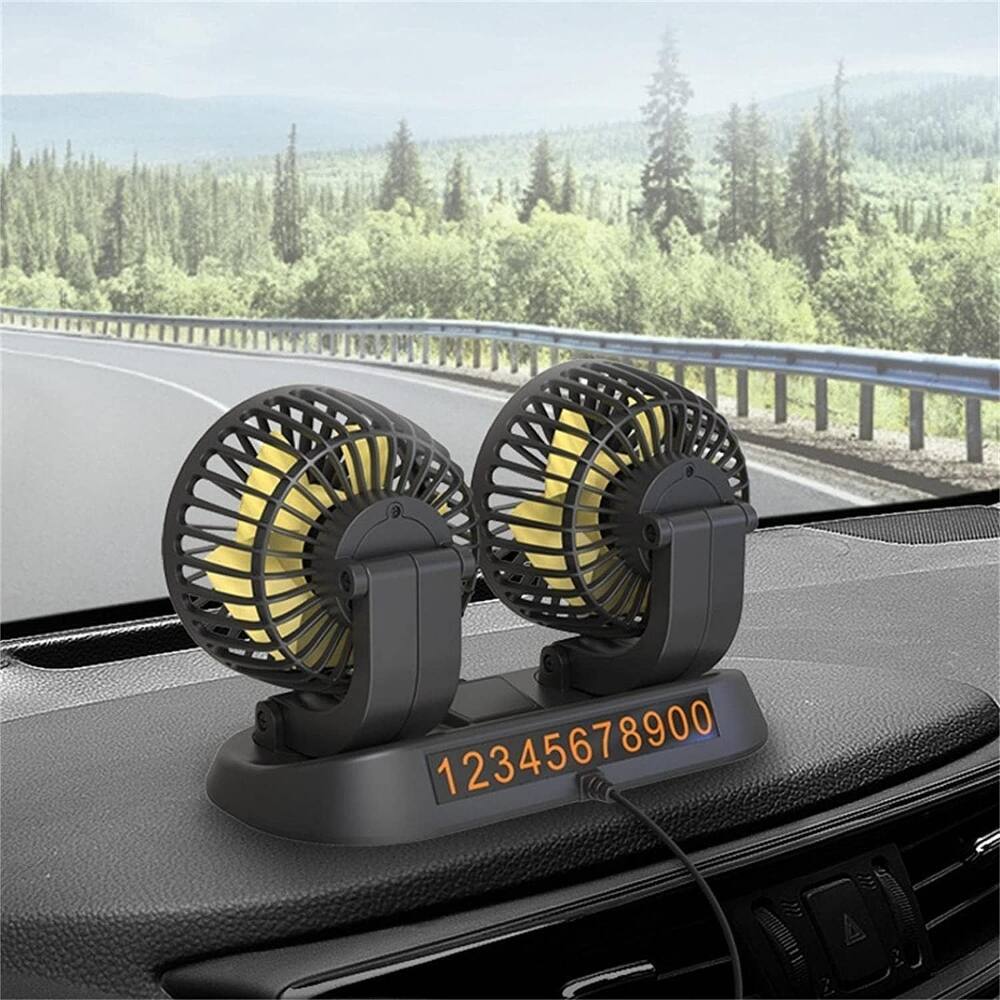 Angle. Loheer - Loheer 12V Car Fan Dual Head, 360 Rotating Portable Cooling Fan for SUV RV Without AC, 2 Speed Clip On Dashboard Vent.
