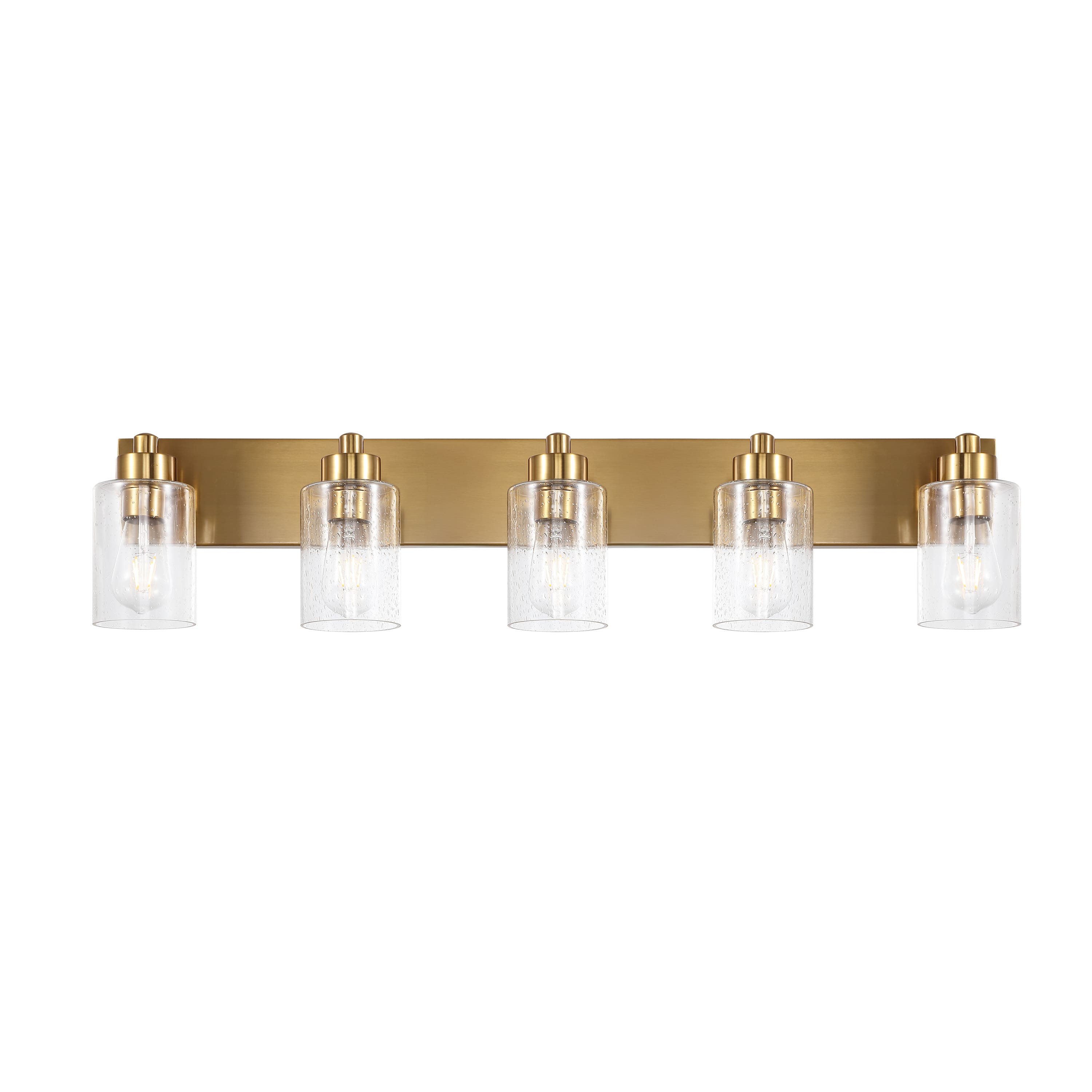 "Jonathan Y - Irving 36"" 5-Light Seeded Glass/Iron Modern Contemporary LED Vanity Light, Brass Gold - Brass Gold/Clear" price history on PriceWatchPro