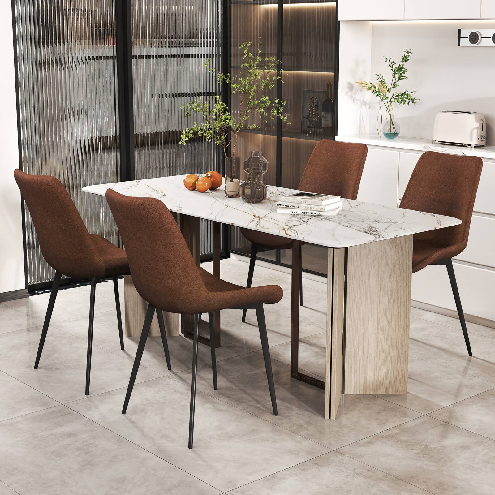 Alt View 7. Gymax - Gymax Dining Chair Set of 4 w/ Metal Legs Padded Seats & Backs for Dining Room Brown - Brown.