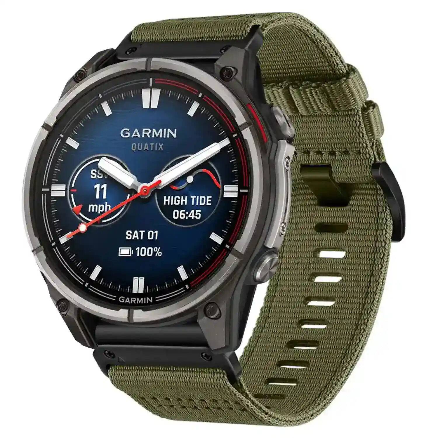 GARMIN QUATIX  
SS 11 mph  
HIGH TIDE 06:45  
SAT 01  
100%  
GARMIN
