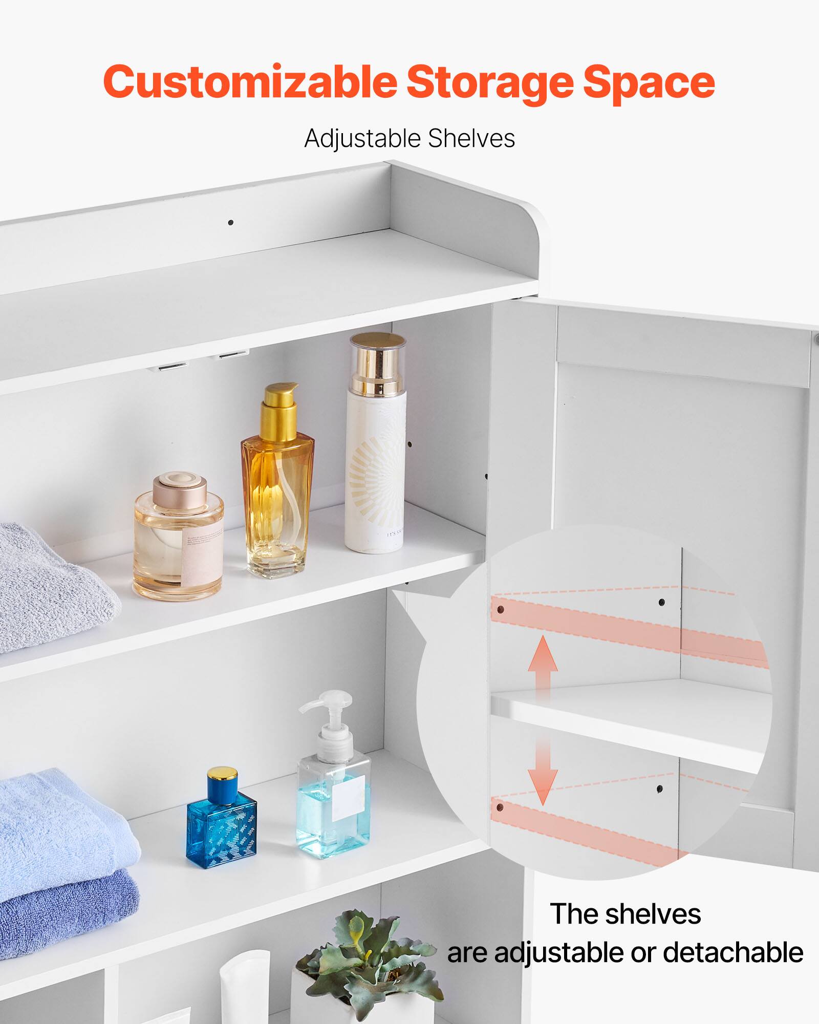 Customizable Storage Space Adjustable Shelves

The shelves are adjustable or detachable.