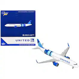 Airbus A321neo Commercial Aircraft "United Airlines Coastliner" White with Blue 1/400 Diecast Model by GeminiJets