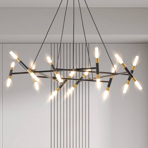 LISM - 41" Modern Chandelier Light Fixture Branch Design Adjustable Height with Frosted Tubes (Bulb Not Included) - Black